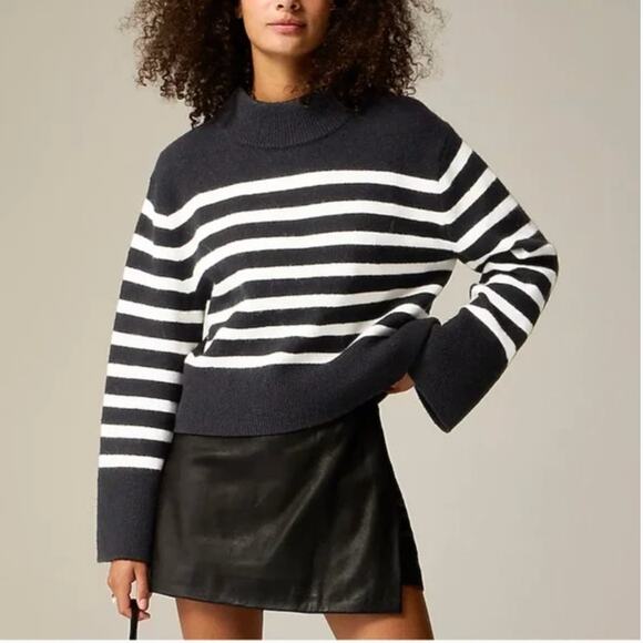 J. Crew Tops - NWT J. Crew Chunky Crewneck black white Striped Sweater size S
